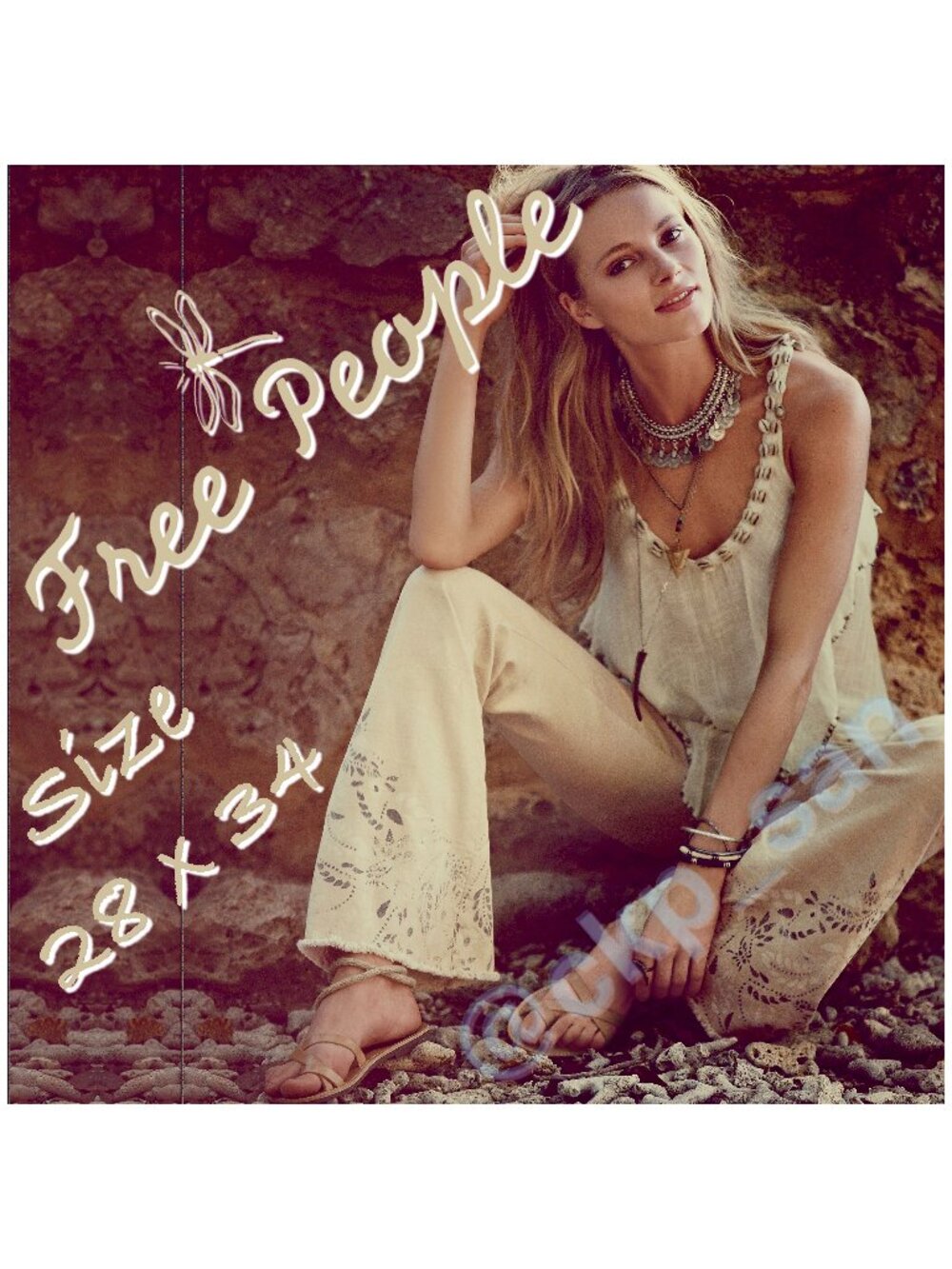Rare Free People Stencil Print Border Flare Sz 28